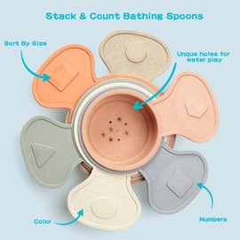 AMCHSURI AMCHSURI Bath Toys for Kids Ages 1-3, 15 PCS Mold Free Toddler Bath Toys for 2-4 Bathtub Water Table Pool Toys with Stackable Boats and Spoons and Silicone Bath Toy for Babies 6-12 Months, Baby Gifts