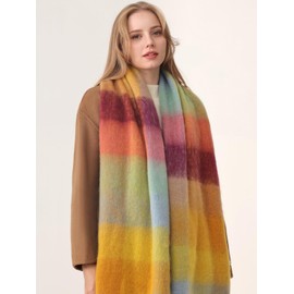 HOTIAN Women's Large Scarf Colorful Chunky Plaid Scarves Soft Winter Thick Tassel Warm Wrap Shawl