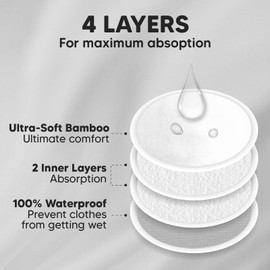 14 Pcs 4 Layers Organic Bamboo Nursing Pads,Reusable Nursing Pads for Breastfeeding, Breastfeeding Pads,Washable Breast Pads with Laundry Bag,Natural Bamboo Maternity Pads (Medium)