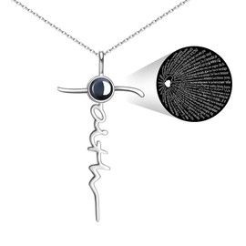 Loved Creations God Bless You Faith Cross Necklace for Women, S925 Sterling Silver Religious Necklace, 100 Languages Jewelry Christian Gifts