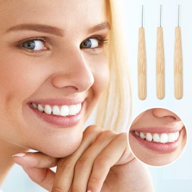 Vonmerie Bamboo Interdental Brushes for Adults, 10-Pack, 0.6mm Brush Diameters, Natural Bamboo Handles, PFAS & BPA-Free, Vegan & Cruelty-Free