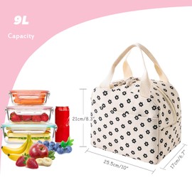 Lisianthus Lunch Bag for Women, Cute Corduroy Reusable Lunch Box for Work Picnic or Travel Flower-beige