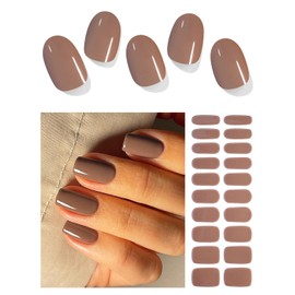 Semi Cured Gel Nail Strips | Dark Khaki 20pcs Gel Polish Nail Wraps | Gel Nail Stickers UV for Home Nails DIY