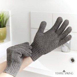 Exfoliating Gloves - Bamboo Shower Gloves - Bath and Body Exfoliator Mitts - Scrubs Away Ingrown Hair and Dead Skin - Natural Eco Microfibre Bath Gloves - Grey
