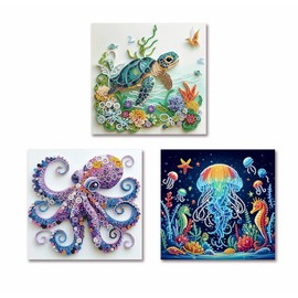 3 Pack Marine Animal Special Shape Diamond Art Kits for Adults,5D Diamond Painting Kits for Beginner, DIY Diamond Crystal Rhinestones Painting Kits for Home Wall Decor Gift 12 X 12inch