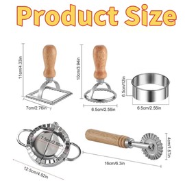 Ravioli Maker Stamp Cutter with Roller Wheel Set,for Ravioli, Pasta, Dumplings, Lasagna, Leading Dough Cutter and Press Stamps (Set of 5)