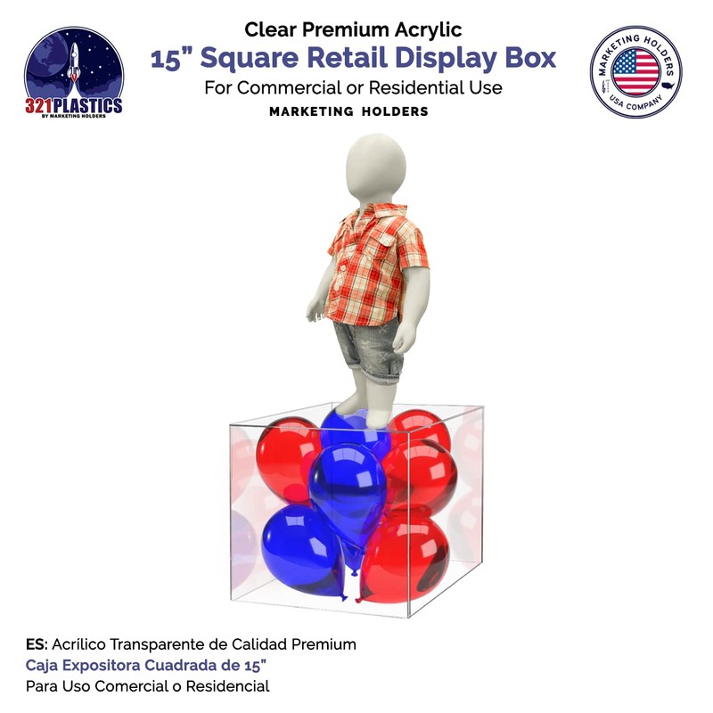 15" x 15" Clear Acrylic Display Box with One Open