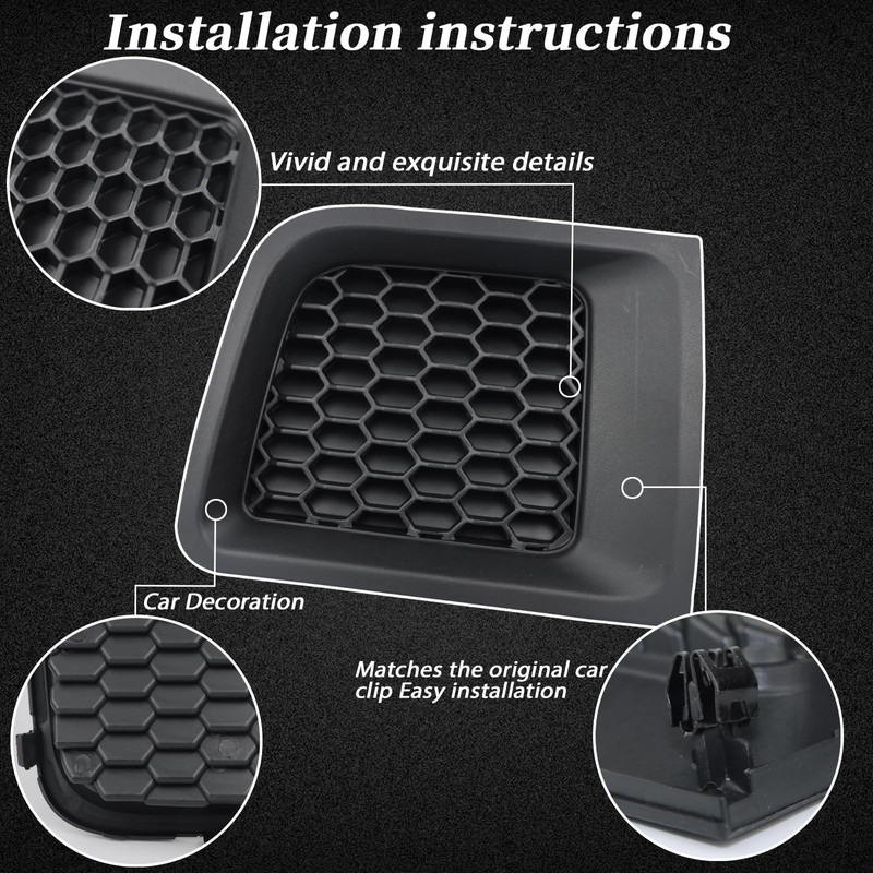PGTOPONE 2PC Front Kidney Grilles Bezel Cover Kit for Jeep