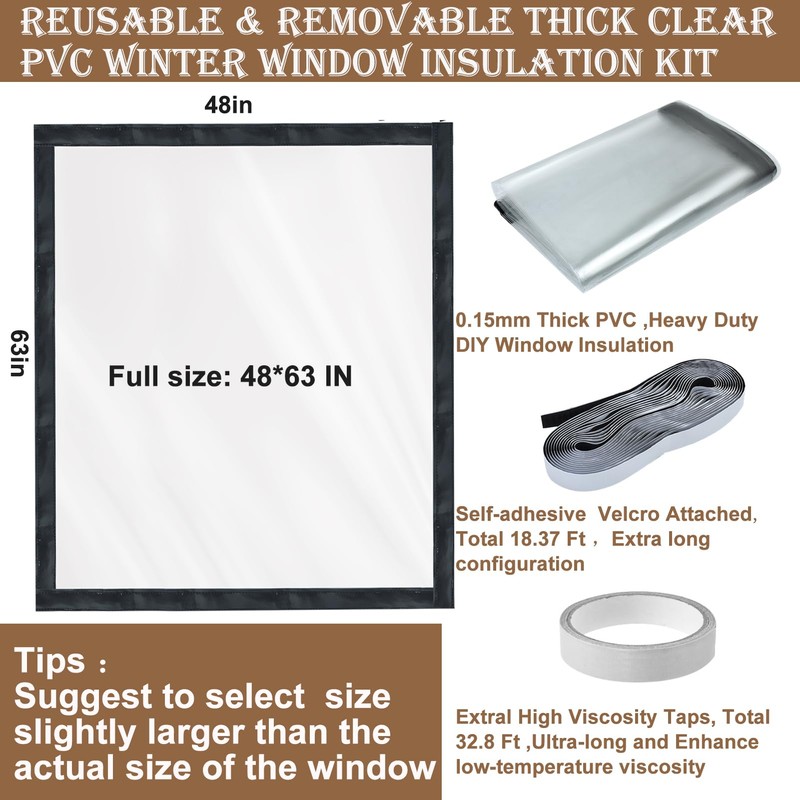 Window Insulation Kit for Winter Heavy Duty Plastic Window Cover