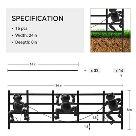15 Pack Animal Barrier Fence, 8in(H) X 24 in(L) Decorative Garden Fence, Rustproof Metal Garden Fence Border, Dog Rabbits Fences Panel Ground Stakes for Outdoor Patio