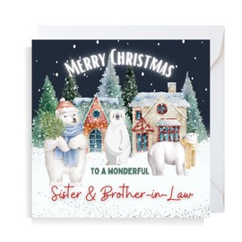 Second Ave Sister & Brother-in-Law Christmas Polar Bear Square Xmas Holiday Festive Greetings Card