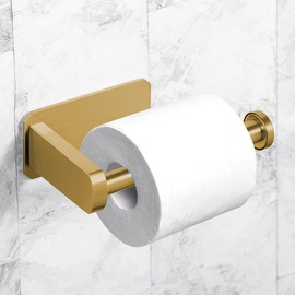 VAEHOLD Toilet Paper Holder Self Adhesive Kitchen Washroom Adhesive Toilet Roll Holder No Drilling for Bathroom Stick on Wall Stainless Steel Brushed (Gold)