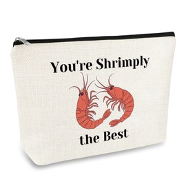 Shrimp Gifts for Women Shrimply Themed Makeup Bag Shrimp Lover Gift Inspirational Gift for Her Sister Daughter Friends Friendship Gifts Cosmetic Bag Birthday Christmas Graduation Present Travel Pouch