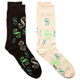 Foozys Mens Crew Socks | Late Night Party & Up to No Good Novelty Socks | 2 Pair (Dollar Signs)