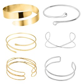 GWAWG 6 Stück Oberarmreif Silber Gold Set – Verstellbare Armspange Damen, 3 Silber & 3 Gold Armbänder, Boho Wickelarmband Bangles für Party, Alltag, Festival, Geschenkidee Schmuck Set