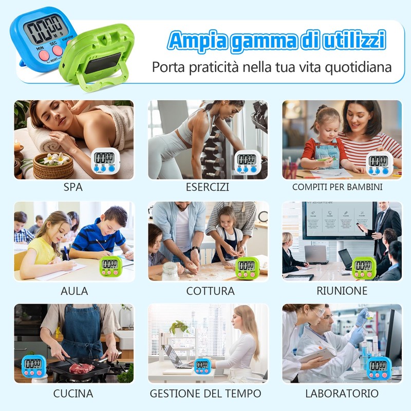 3 Pezzi Timer da Cucina Digitale con 3 Colori, Timer