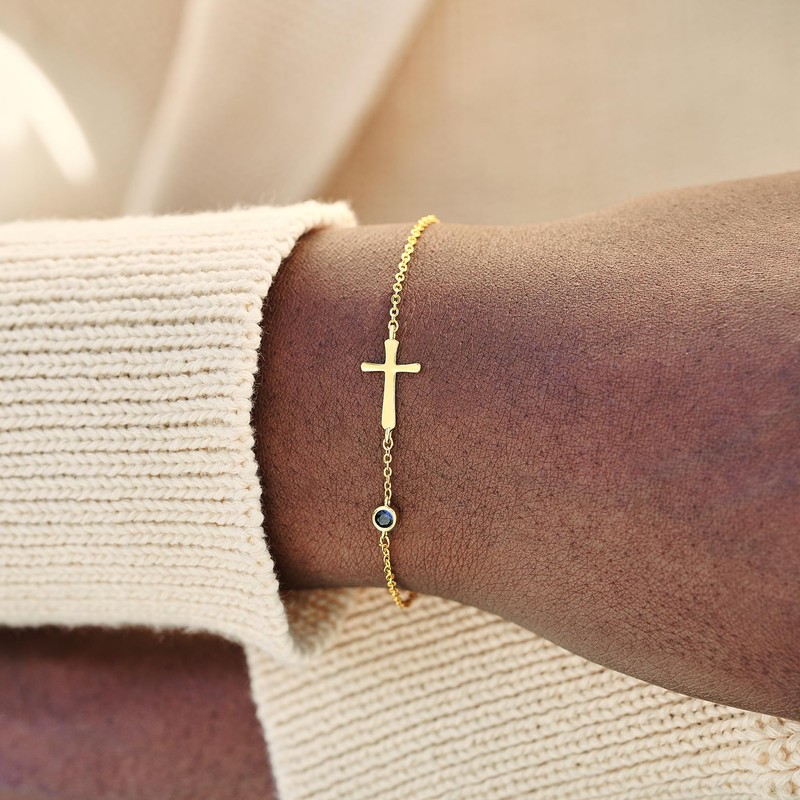 SilverLining Creation Birthstone Cross Bracelet for Women - Friendship Gift,