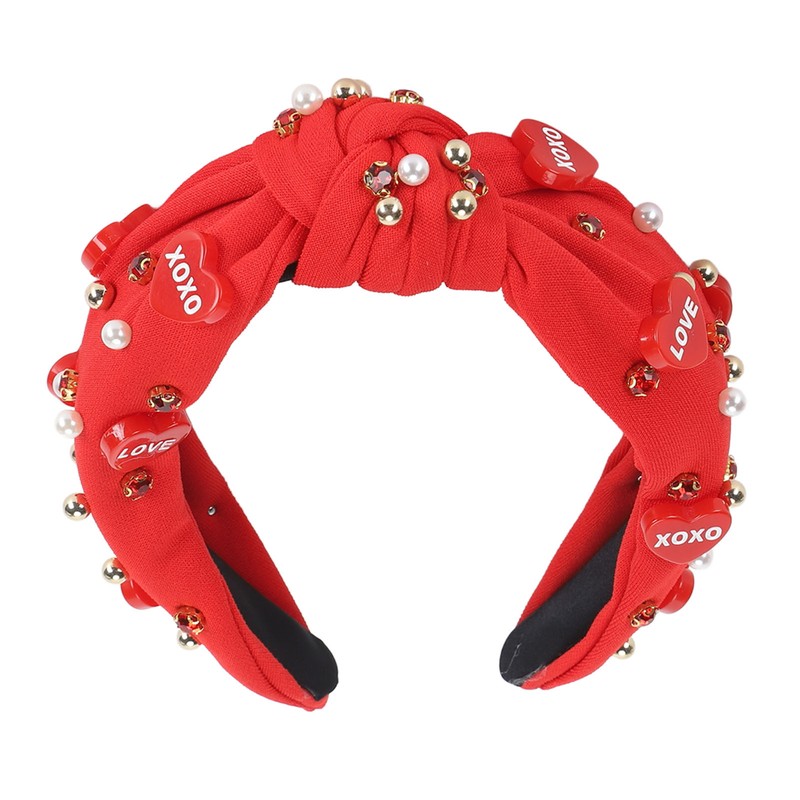 Rhinestone Embellished Knotted Headband Heart Decoration Knotted Jeweled Headband for