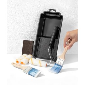 Bates- 4 Inch Paint Roller Kit, 8 pcs, 1x Plastic Paint Tray, 1x Roller Frame 4", 3X Microfiber Covers 4", 2X Flat Brushes 2", 1x Sanding Sponge
