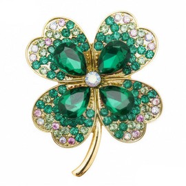 St. Patrick's Day Rhinestone Clover Leaf Brooch Pin Green Four Leaf Clover Lapel Pin for Women Lucky Irish Souvenir St. Patricks Day Jewelry Dress Accessories