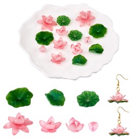 COGCHARGER 14 Pieces 7 Styles Acrylic Lotus Charm Pendants, Colourful Flower Leaf Charm, Plant Charm Pendant for Jewellery, Earrings, Bracelets, Crafts