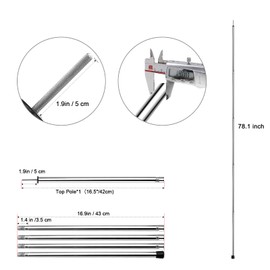 KOMCLUB Tent Poles Adjustable Camping Tarp Poles Heavy Duty Stainless Steel Lightweight 78" Collapsible Canopy Pole for Tarp Telescoping Tent Pole for Awning Hiking Rain Fly Shelter Set of 2