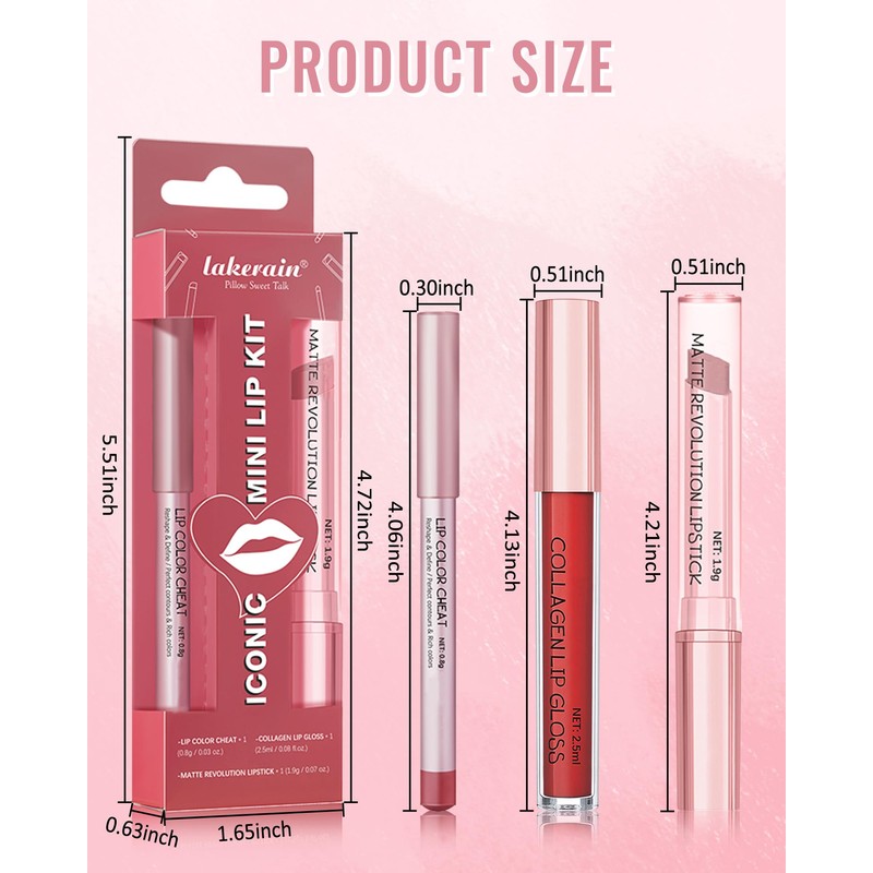 3 in 1 Brown Lipstick&Lip Gloss&Lip Liner Combo for Women,Matte