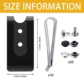 Frienda 10 Pcs Metal Belt Clip Buckle Spring Hook Belt Clip with 10 Pairs Rivets for Bag Leather DIY(Black and Silver)