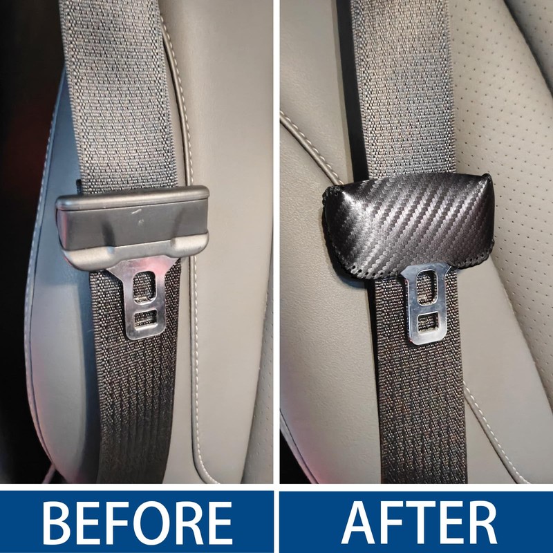 SUNBREATH Car Seat Belt Buckle Cover Carbon Fiber Leather Seatbelt