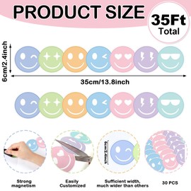 30 Pcs Preppy Happy Face Magnetic Bulletin Board Borders 35 Ft Pastel Happy Face Magnetic Border Strip Colorful Smile Faces Bulletin Board Decorations for Classroom Office & Activity Room Accessories