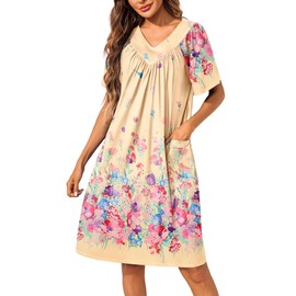 Ekouaer Moo Moos for Wommen Floral Print House Dress with Pockets Nightgown Mumu Dresses Yellow L