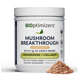 BIOptimizers Mushroom Coffee Alternative – Salted Caramel Drink – Lion’s Mane, Chaga, Reishi + Collagen Peptides for Focus, Energy & Gut Health – Adaptogenic Mushrooms & MCT Powder – 15 Servings