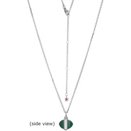 ELLE 16"+3" Sterling Silver w/ Genuine Green Agate & CZ Square Drop Necklace