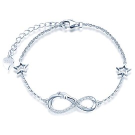 MicLee Women's Simple Bracelet Cubic Zirconia 925 Sterling Silver Allergen-Free Leopard Infinity Sign Two Stars Bangle Bracelet with Gift Bag Super Gift for Mother Girlfriend, Silver Silver Zirconia,