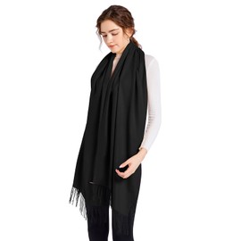 ELF KUCKUCK cuddly warm winter scarves, long women's scarf with cotton fringes, cashmere feel, black, 200x70cm