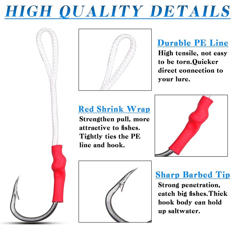 Assist Fishing Hooks 420 Stainless Steel with Red Braided Line