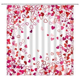 Valentine's Day Shower Curtain Red Pink Love Heart Romantic Sweet Couple Holiday Fabric Bathroom Decor Curtains with Hooks,Pink White