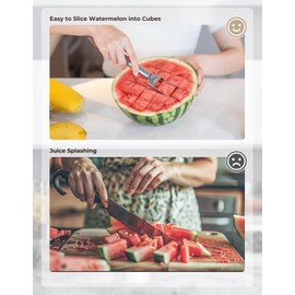 CripsTaste Watermelon Fork Cutter Slicer Tool, 2-in-1 Stainless Steel Fruit Cutter Melon Slicer Cutter Tool, Watermelon Cutting Tool for Home Party Camping Kitchen Gadget