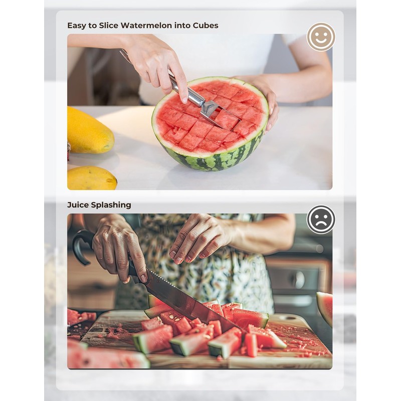 CripsTaste Watermelon Fork Cutter Slicer Tool, 2-in-1 Stainless Steel Fruit