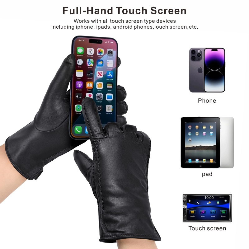 Harssidanzar HL001EU Women's Winter Warm Lining Lambskin Leather Gloves Touchscreen