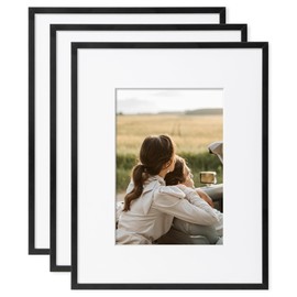 Marsmiles 8x10 Metal Picture Frame, Display 5x7 Pictures with Mat or 8x10 without Mat, Aluminum Photo Frame Plexiglass Cover with Stand for Tabletop Wall Display Home Office Gallery, Black, 3 Pack