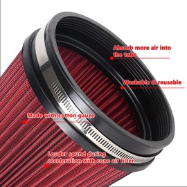 MUGE RACING 6" 152 mm High Flow Inlet Air Filter, Air Intake Cone Filter Replacement Performance Washable Clamp-On Dry, 8'' Tall(Red)