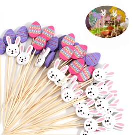 OOTSR 100 Easter Cocktail Bamboo Sticks, Bunny Egg Toothpicks for Fruit Food Appetizer Drink Decoration, Wooden Fancy Skewers for Easter Birthday Food Fruit Party Supplies