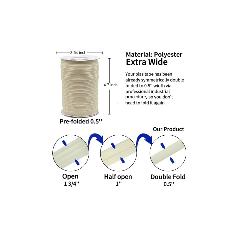 Bias Tape, Double Fold Bias Tape 1/2 Inch Continuous Bulk