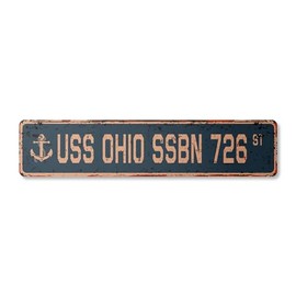 USS Ohio SSBN 726 Vintage Plastic Street Sign us Navy Ship Veteran Sailor Gift | Indoor/Outdoor | 18" Wide
