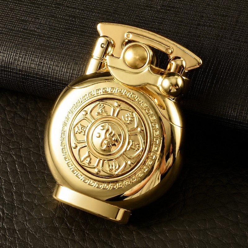 Brass Rocker-Arm Refillable Liquid-Fuel Lighter – Mechanical One-Hand Pocket Lighter