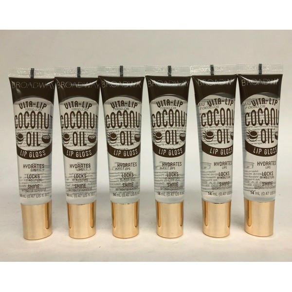 6 PCS BROADWAY VITA-LIP COCONUT OIL Lip Gloss Hydrates Moisture Shine .47 oz