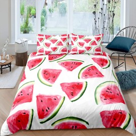 Feelyou Watermelon Comforter Cover Set Summer Tropical Fruits Printed Duvet Cover for Kids Boys Girls Cute Watermelon Bedding Set Pink Green Bedroom Collection 2Pcs Twin Size Bedclothes…