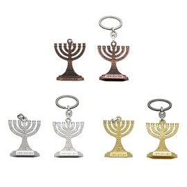 LEYILE 12 Tribes of Israel Menorah Jewish 7 Branch Candle Holder Keychain Jerusalem Temple Religious for Church Bag Pendant, Gold