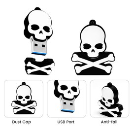 64GB USB Flash Drive Personality Skull Shaped Memory Stick, BorlterClamp Cool Thumb Drive USB 2.0 Pen Drive Amazing Gifts, White